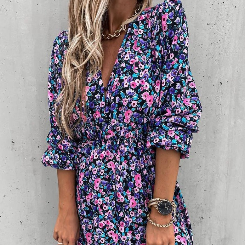 Rochie Naya cu imprimeu floral si nasturi imbracati