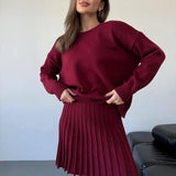 Set tricotat Lirra - compus din bluza si fusta cu pliuri