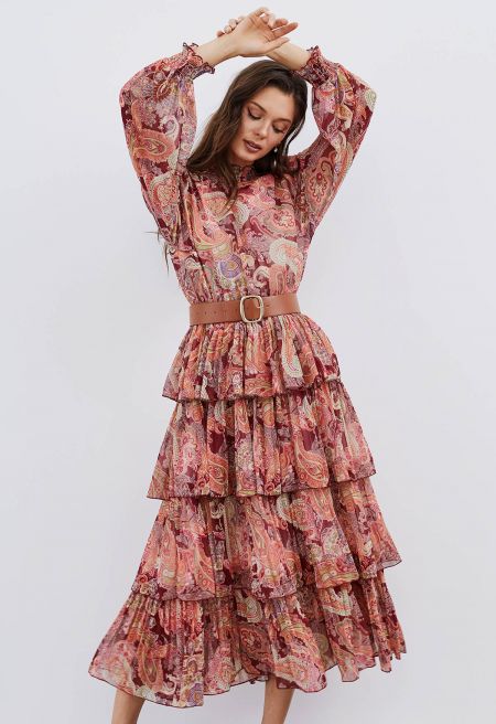 Rochie Ally cu imprimeu deosebit si curea in talie