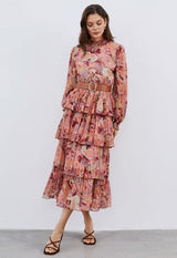 Rochie Ally cu imprimeu deosebit si curea in talie