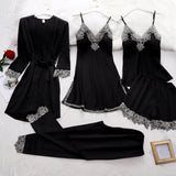 Set pijama Nulefer rosu din tesatura satinata si dantela - 5 piese