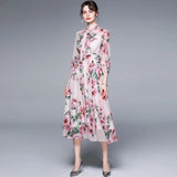 Rochie midi Liria cu imprimeu floral si funda