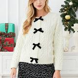 Jerseu Sabriel din tricot cu inchidere prin nasturi cu fundite