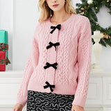 Jerseu Sabriel din tricot cu inchidere prin nasturi cu fundite