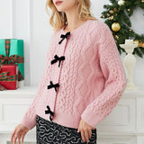 Jerseu Sabriel din tricot cu inchidere prin nasturi cu fundite