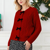 Jerseu Sabriel din tricot cu inchidere prin nasturi cu fundite