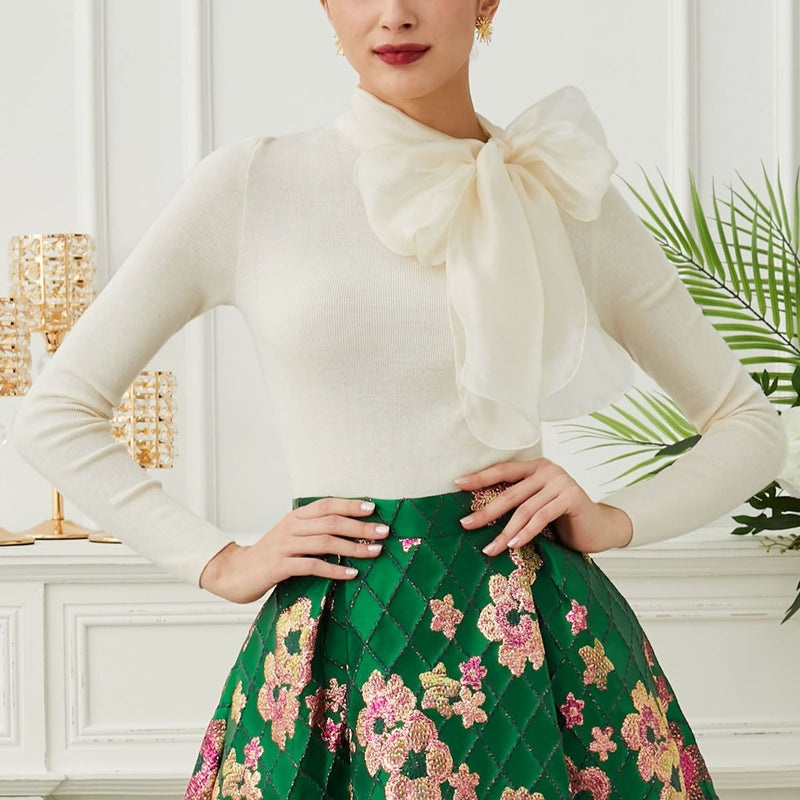 Bluza din tricot Renne cu funda din organza