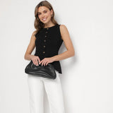 Vesta Calia neagra din tricot cu nasturi metalici