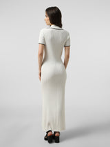 Rochie Ella alba cu guler polo din tricot reiat