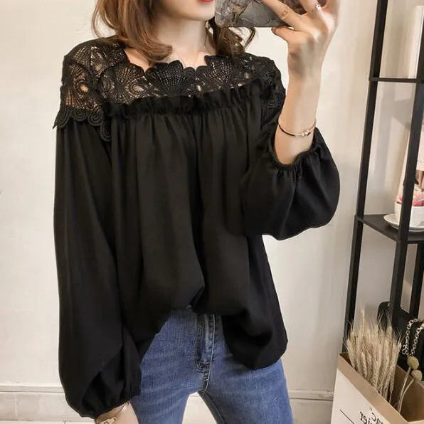 Bluza Blera cu maneci lungi si dantela brodata
