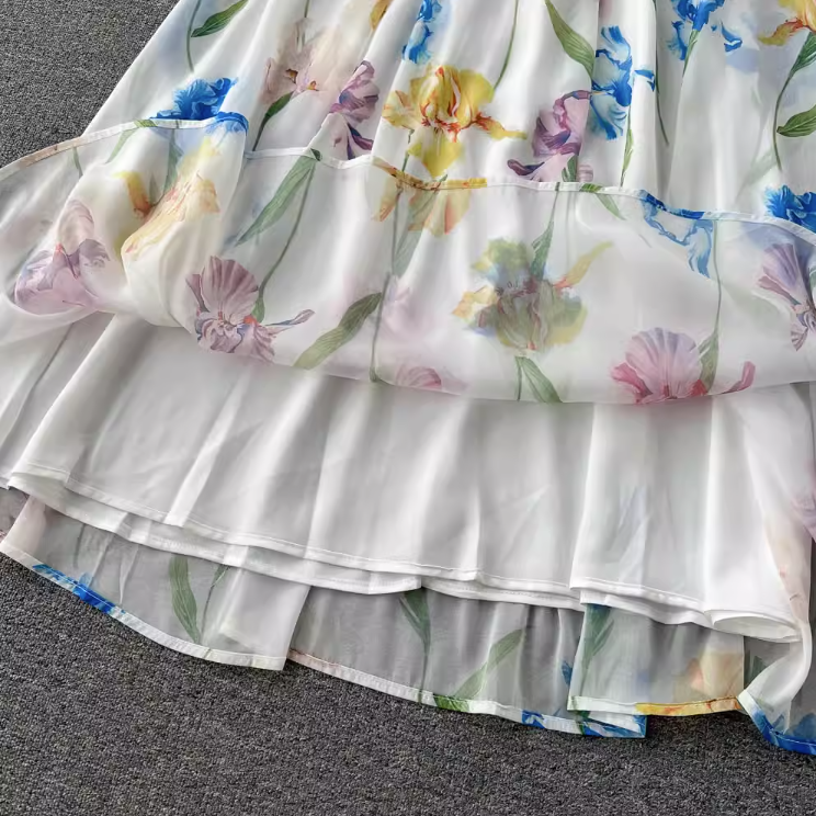 Rochie midi Alvada cu imprimeu floral si curea eleganta