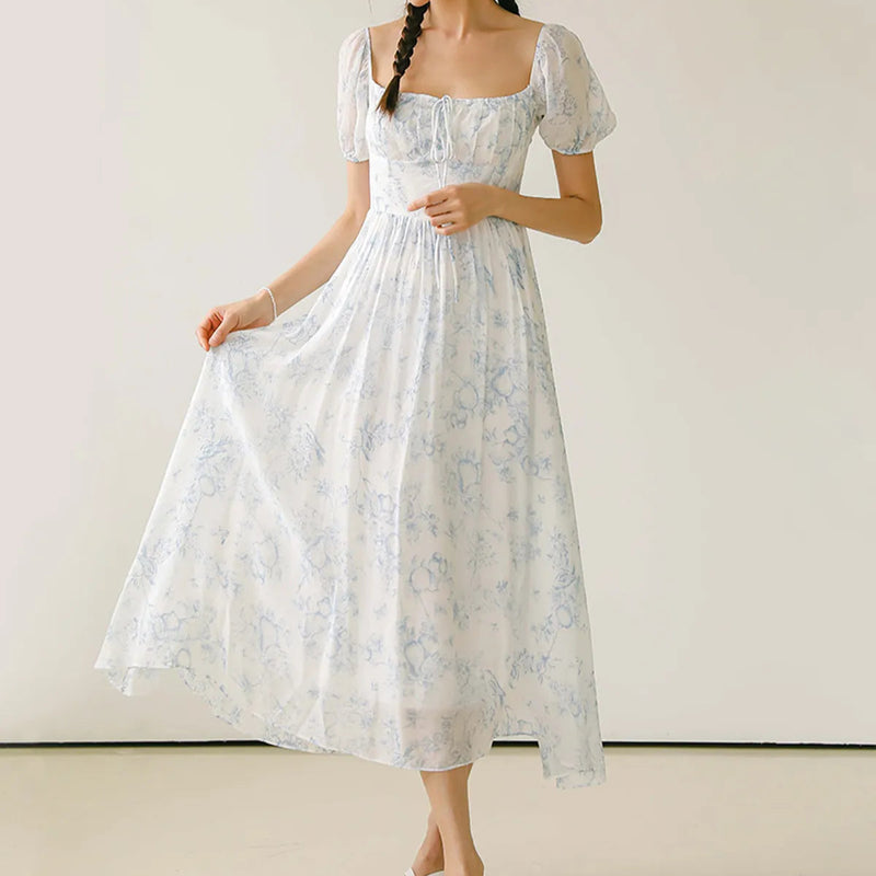 Rochie Raya cu decolteu patrat si imprimeu floral