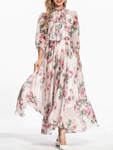 Rochie midi Liria cu imprimeu floral si funda
