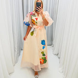 Rochie maxi Peonia din organza cu imprimeu floral