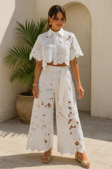 Set Cattina compus din camasa si pantaloni cu broderie florala