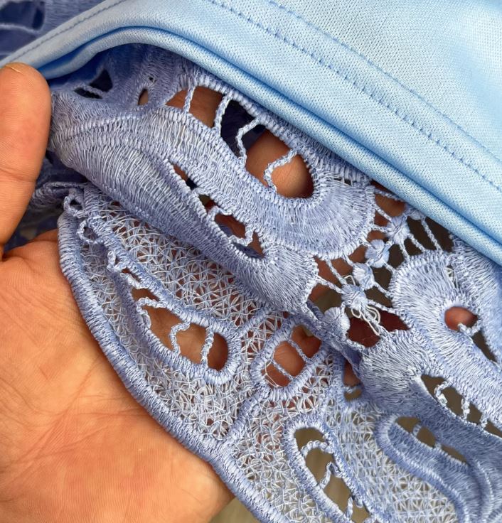 Rochie Ophelia albastru din dantela brodata