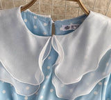Rochie Amedia albastra cu imprimeu buline si guler dublu