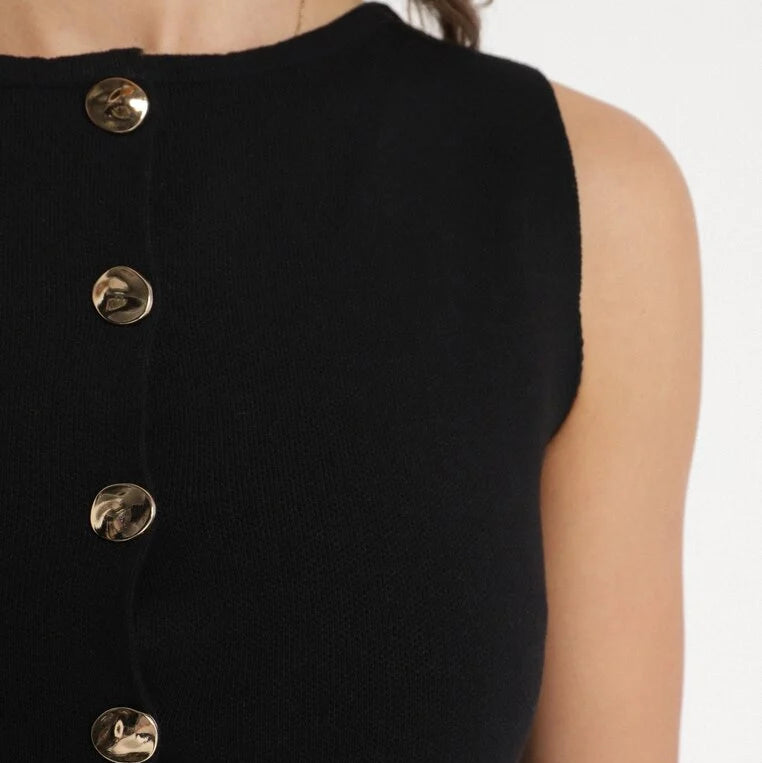 Vesta Calia neagra din tricot cu nasturi metalici