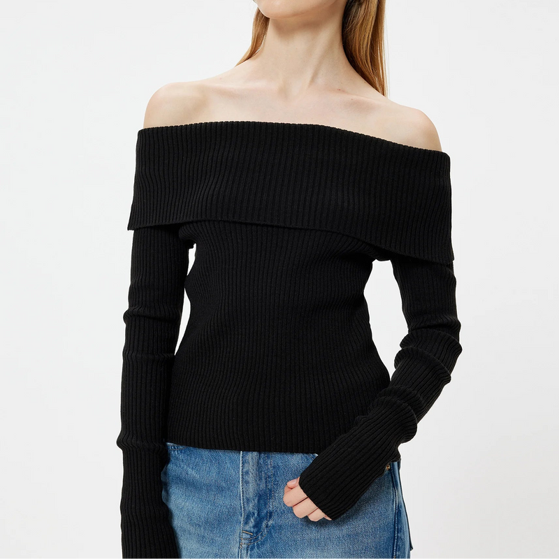 Bluza Unnoa din tricot cu decolteu barcuta cu umeri goi