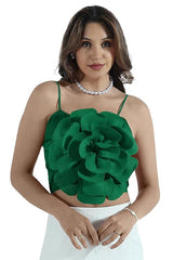 Top Hadley verde cu bretele si floare tridimensionala