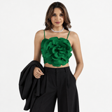Top Hadley verde cu bretele si floare tridimensionala