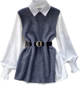 Set Mionna gri compus din camasa si vesta din tricot