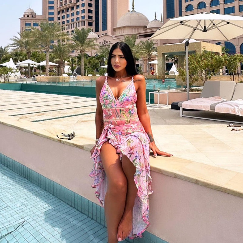 Set Ardes compus din costum de baie si fusta cu imprimeu floral