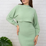 Set Redonita verde din tricot fin -  compus din rochie si pulover