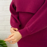 Set Redonita violet din tricot fin -  compus din rochie cu bretele si pulover cu decolteu accesorizat