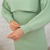 Set Redonita verde din tricot fin -  compus din rochie si pulover