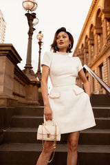 Rochie Fretya din tweed cu perle