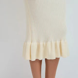 Rochie Asimera crem din tricot cu guler lat si nasturi perlute