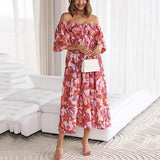 Rochie Nelle rosie cu imprimeu floral si decolteu patrat