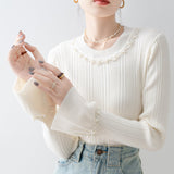 Bluza Ganida din tricot cu detalii la baza gatului si mansete