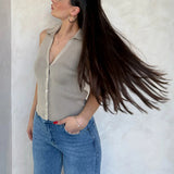 Top Cerise din tricot reiat si nasturi functionali