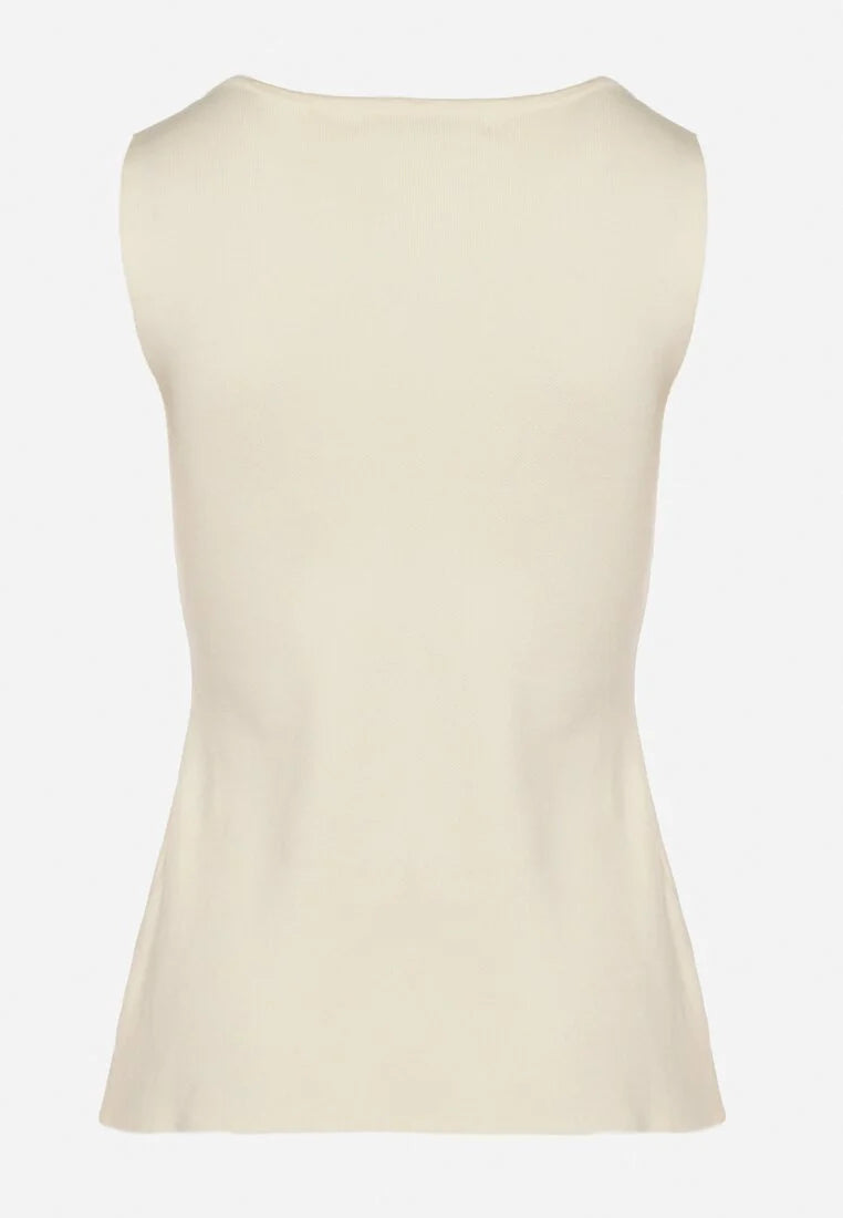 Vesta Calia alba din tricot cu nasturi metalici