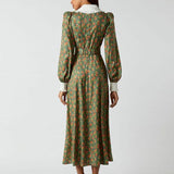 Rochie Garcelina verde cu guler lat si imprimeu floral