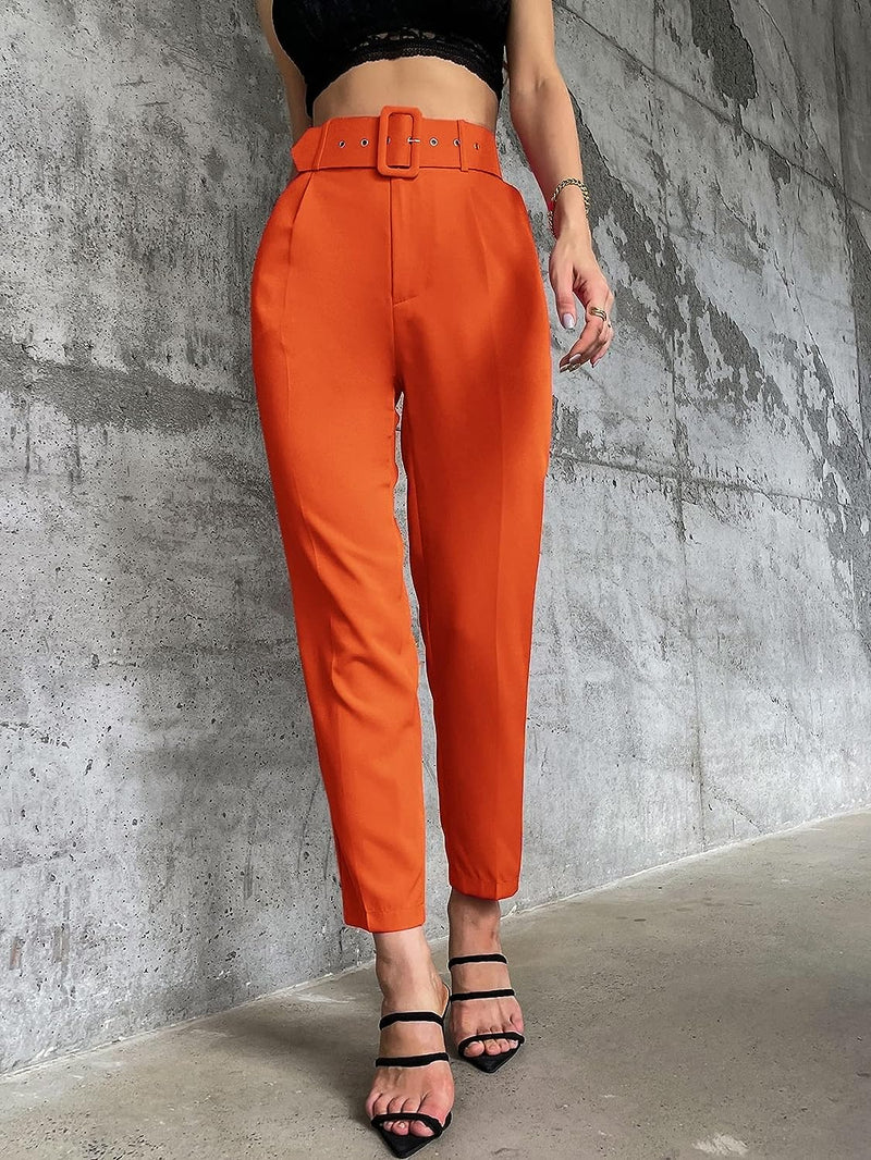Pantaloni Stezzia portocalii conici accesorizati cu o curea