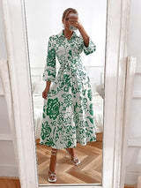 Rochie Orli verde tip camasa cu imprimeu floral si cordon accesorizat