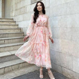 Rochie Ilinca roz cu imprimeu floral si croi lejer