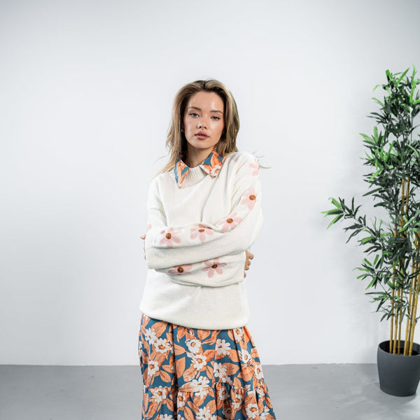 Bluza Floris cu detalii florale pe maneci