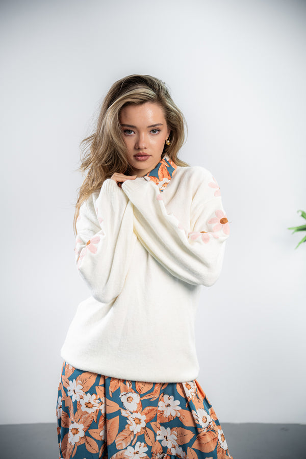 Bluza Floris cu detalii florale pe maneci