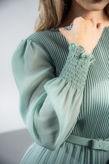 Rochie Orsa verde - cu pliuri  - curea inclusa