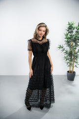 Rochie Arianne verde din tulle cu volanase