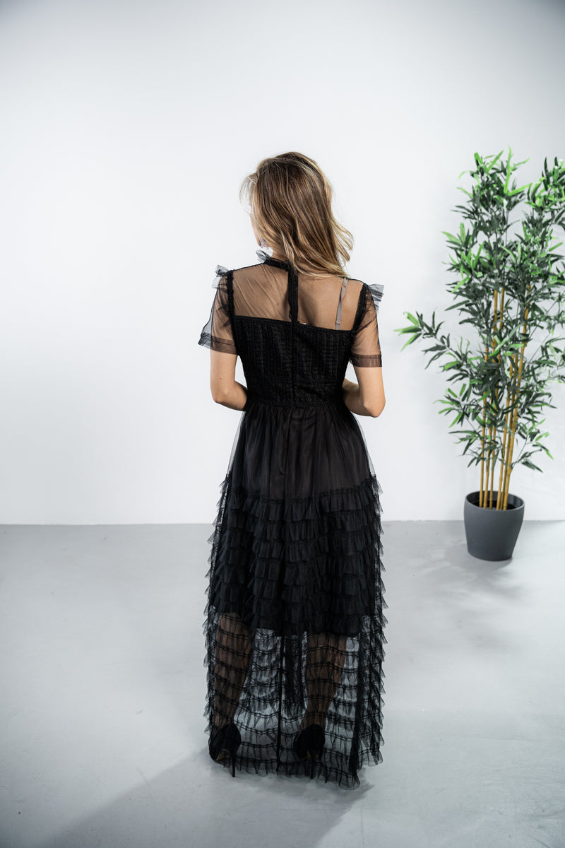 Rochie Arianne verde din tulle cu volanase