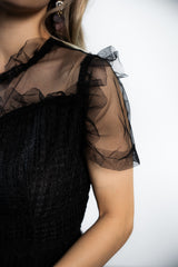 Rochie Arianne negru din tulle cu volanase