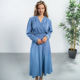 Rochie midi Fosetta albastra cu decolteu petrecut