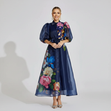Rochie maxi Peonia din organza cu imprimeu floral