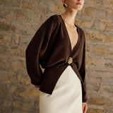 Jerseu Lyriel din tricot cu nasture metalic auriu