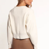 Cardigan tricotat alb cu perle Bloom